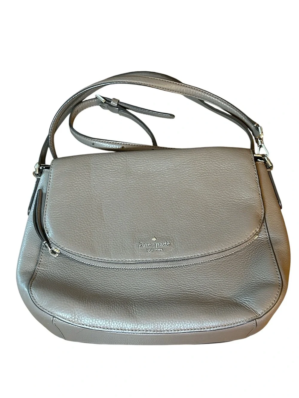 Kate Spade New York Jackson Soft Pebbled Leather Medium Flap Crossbody Bag Gray